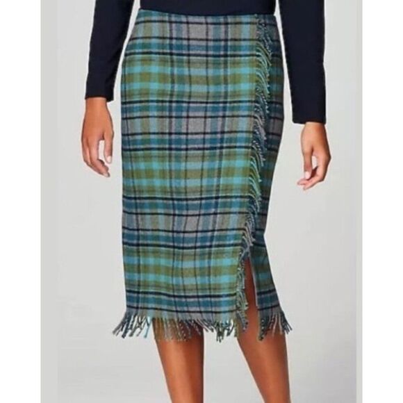 J Jill Skirt 6P Green Plaid Wrap Pencil Straight Y2K Twee Dark Academia      X - Picture 1 of 9